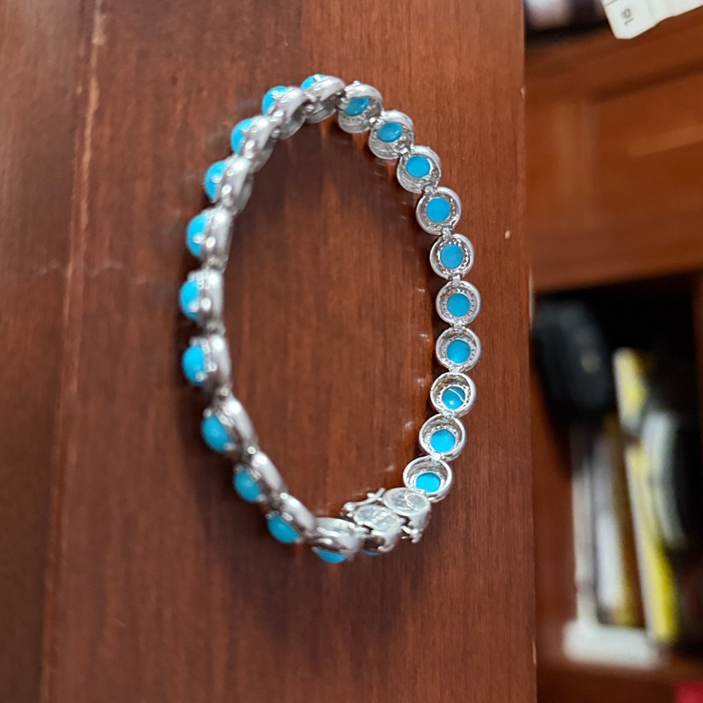 Sterling silver and sleeping beauty turquoise bracelet - Picture 6 of 6